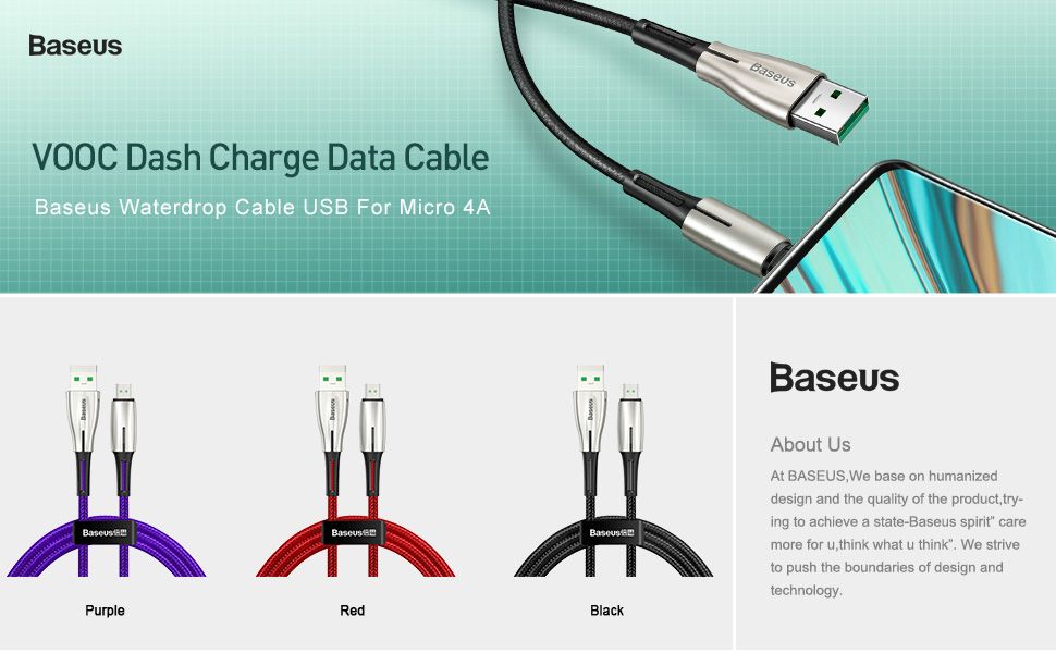 Кабель Baseus Waterdrop USB - Micro-USB 4A, цвет - чёрный, длина - 0,5м от prem.by 